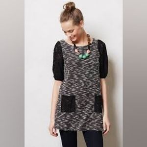 Anthropologie Postmark Stacatto Mini Dress Tunic Knit with Lace Sleeves